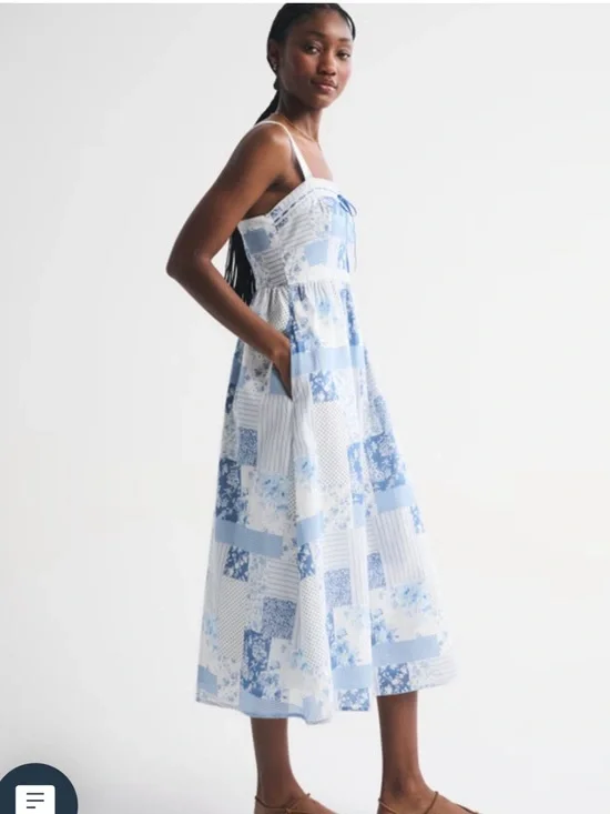 Abercrombie Emerson Midi Dress - White and Blue Patchwork - Picture 3 of 3